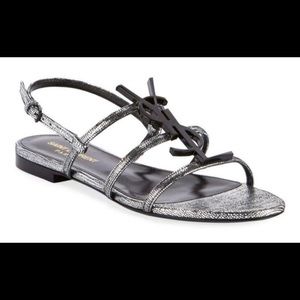 YSL SILVER METALLIC CASSANDRA SANDALS